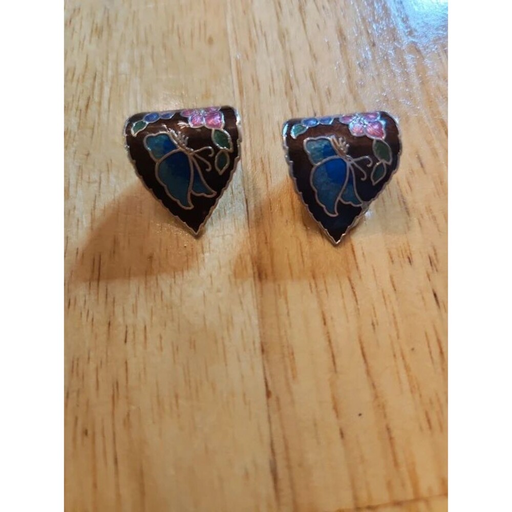 Cloisonne and Goldtone Earrings